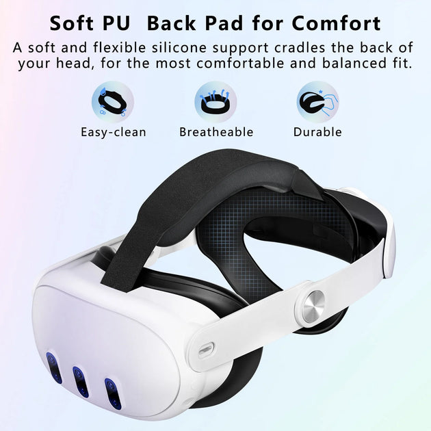 VR Head Support for Meta Oculus Quest 3 Headset Glasses - Comfortable, Replaceable, Adjustable Head Strap - VR Accessories for Enhanced Immersive Experience-White