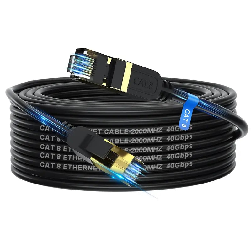 Cat 8 Ethernet Cable, 6FT High Speed Heavy Duty 26AWG Cat8 LAN Network Cable 40Gbps, 2000Mhz with Gold Plated RJ45 Connector, Outdoor&Indoor Internet Cable Compatible for Router Gaming Modem Xbox