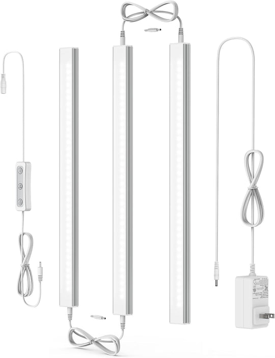 under Cabinet Led Light Plug In, Dimmable Daylight White 4500K, 3 Pack 12 Inch Linkable Led under Counter Lights for Kitchen, Shelf, Workbench, Cupboard, ETL Listed Plug 24V, UNO-LK 4500K