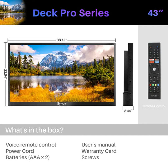 SYLVOX 43" Outdoor TV, 4K UHD Smart TV with Voice Assitant, Free Dowload Apps, Support Wifi Bluetooth, HDR, IP55 Waterproof TV Suitable for Partial Sun Area (Deck Pro Series)