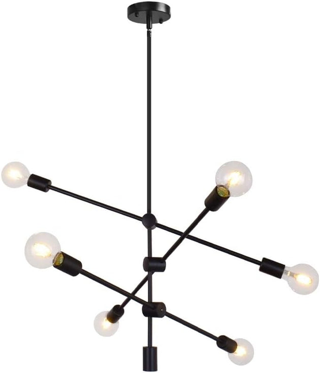 Sputnik Chandelier 6 Lights Modern Pendant Lighting Ceiling Light Fixture, Black, Bedroom Living Room Kitchen Hallway