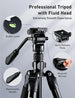 Progearx 73″ Camera Tripod, Professional Complete Tripod with 360°Fluid Head, QR Plate, Robust Aluminium Alloy Body, Carrying Bag, Video Tripod for Camera, DSLR, SLR, Canon, Nikon, Binoculars