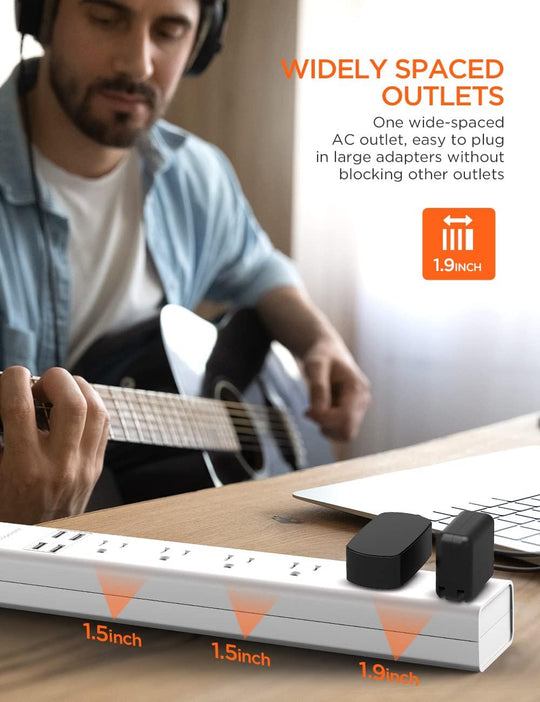 Power Strip with 10 Feet,  Surge Protector with 6 AC Outlets and 4 USB Ports, 10 Ft Extension Cord for for Home, Office, Dorm Essentials, 2100 Joules, ETL Listed (White)