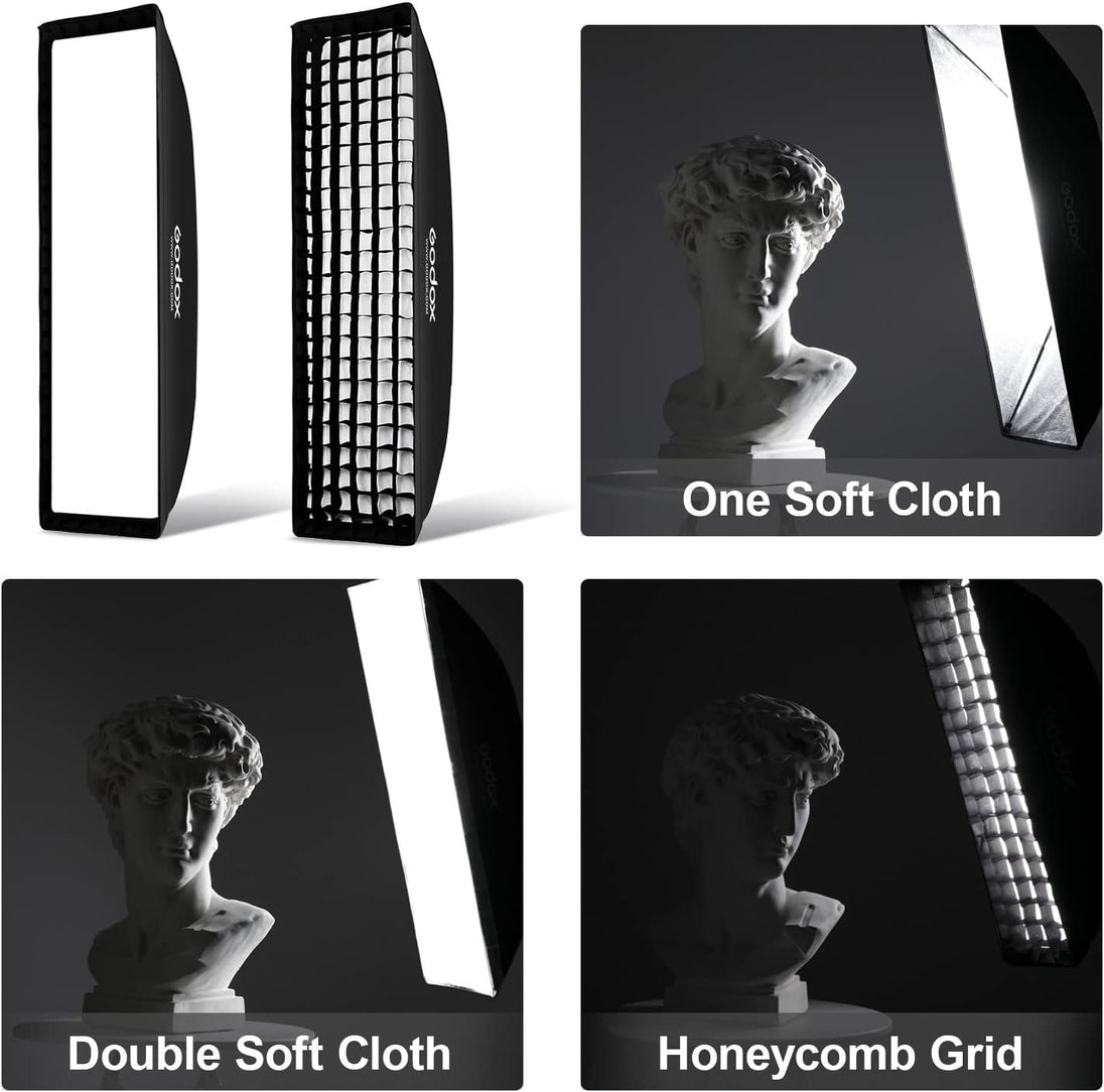 13 X 63 Inch Strip Beehive Honeycomd Grid Softbox with Bowens Mount Speedring Compatible for  Studio Flash and Other Strobe Lighting&Carry Bag(2Pcs) (35 X 160Cm)