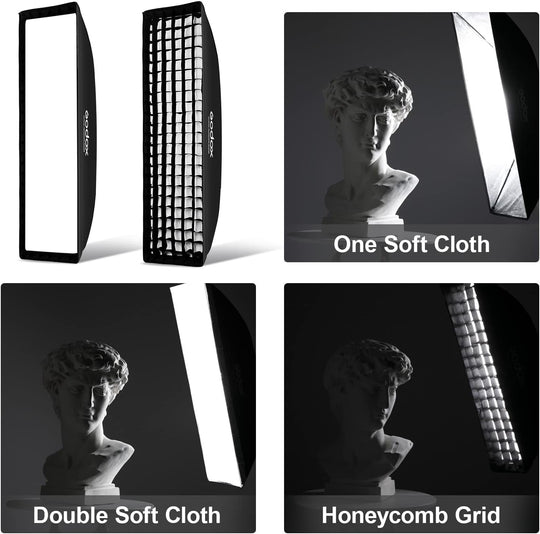 13 X 63 Inch Strip Beehive Honeycomd Grid Softbox with Bowens Mount Speedring Compatible for  Studio Flash and Other Strobe Lighting&Carry Bag(2Pcs) (35 X 160Cm)