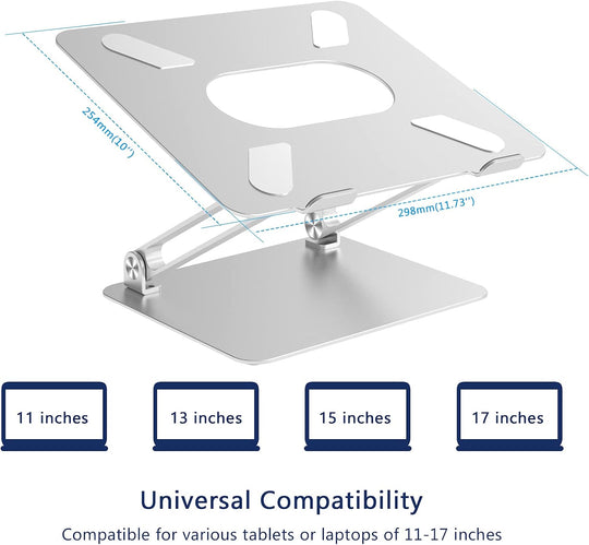Laptop Stand, Ergonomic Aluminium Alloy Computer Riser Adjustable Height Portable Holder for Desk with Heat-Vent, Compatible for Macbook Pro/Air, Dell XPS, HP, Samsung Laptops up to 17" Silver