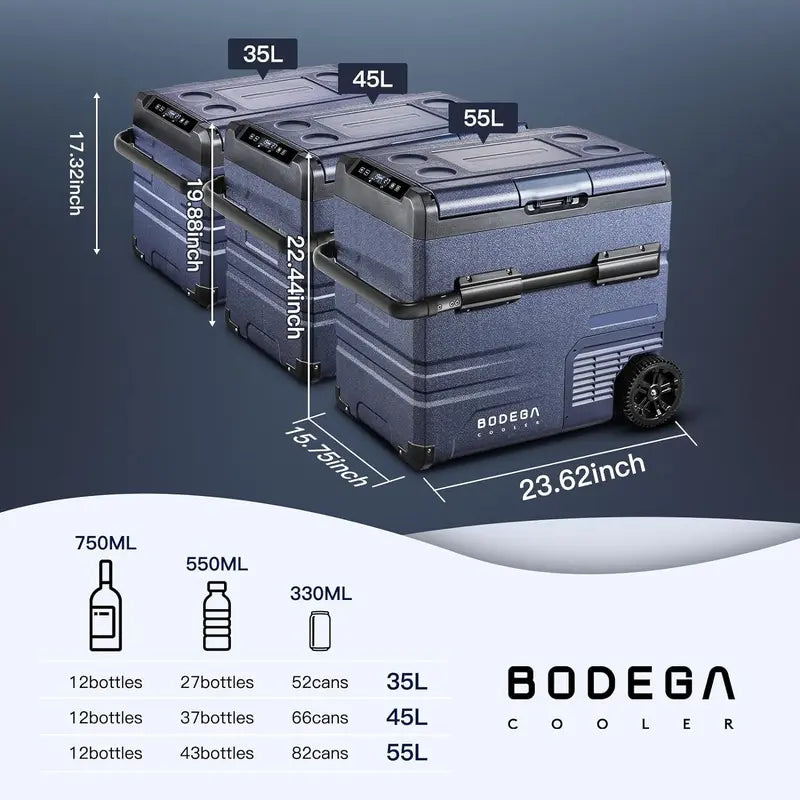 BODEGACOOLER 12 Volt Refrigerator, RV Portable Freezer, Car Fridge Dual Zone APP Control, 59 Quart（55L）-4℉-68℉ RV Car Cooler 12/24V DC and 100-240V AC for Outdoor, Camping, Vehicles, Travel, RV