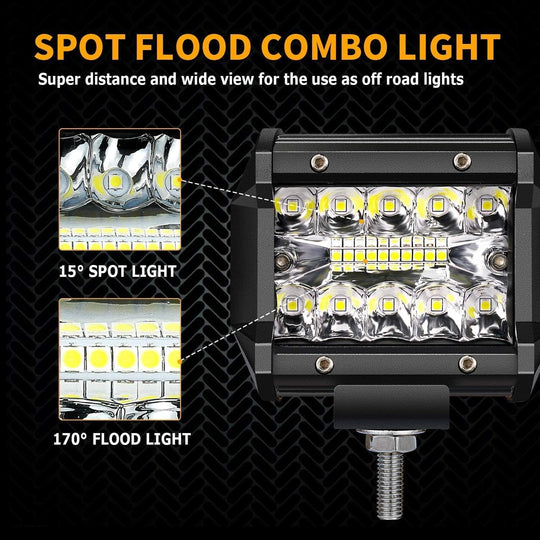 LED Pods , 4 Inch 60W Led Light Bar Spot Flood Combo off Road LED Fog Lights Triple Row Led Work Lights for Jeep Trucks Polaris Boats Pickup UTV ATV,4 Pack