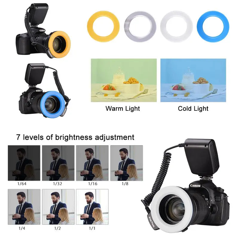 Ring Flash Light, 48 Micro LED Ring Flash Light with LCD Display Power Control, 4Pcs Flash Diffusers & 8Pcs Lens Adaptor for Canon, Nikon DSLR Cameras, Camera Accessories