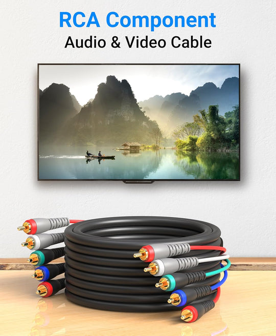 Component Video Cable with Audio (25FT, RCA- 5 Cable, Supports 1080I) - Compatible with DVD Players, VCR, Camcorder, Projector