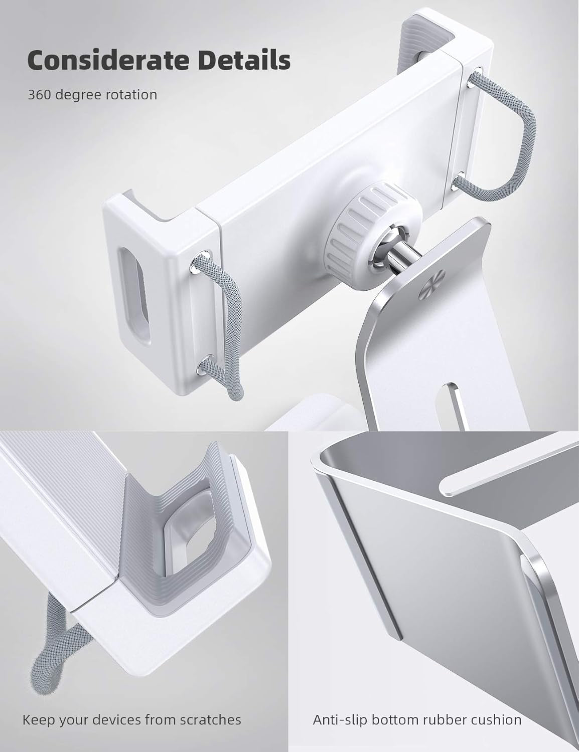 Tablet Stand, Adjustable Tablet Holder Dock - 360 Degree Rotating Tablet Mount, Desktop Tablet Dock, Compatible with Ipad Pro, Mini, Air, Galaxy Tabs, Kindle and 5.5-8.6" Wide Tablet - Silver